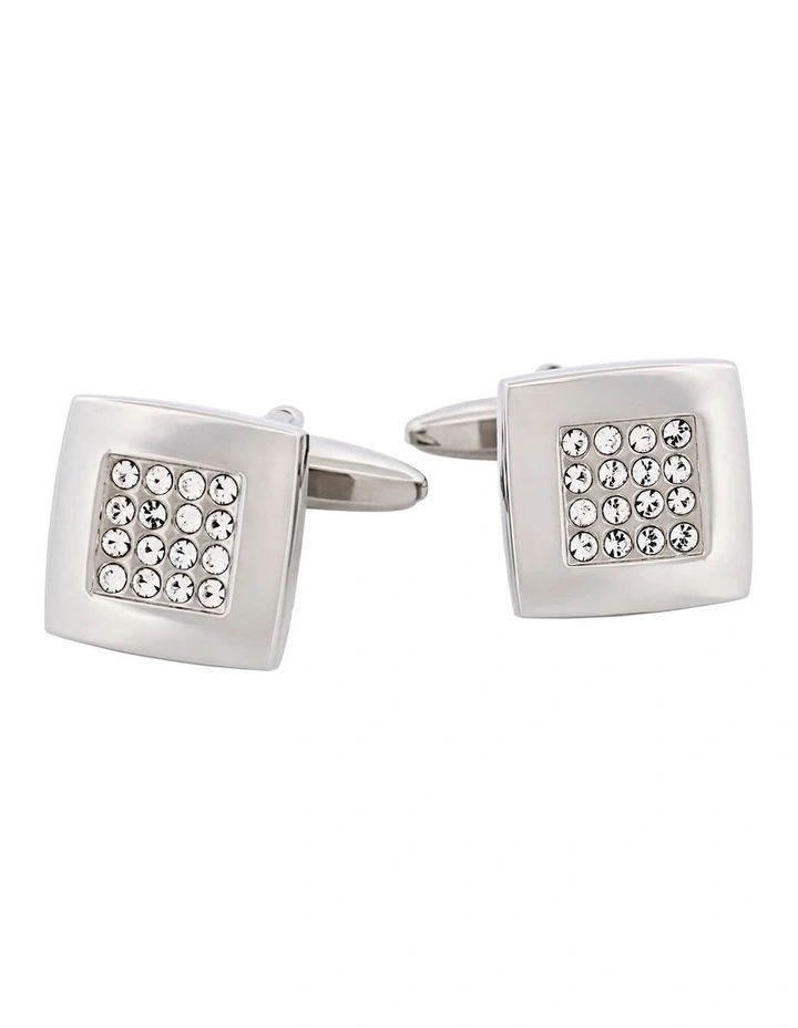 Rhodium Plated Square Crystal Cufflinks image 1