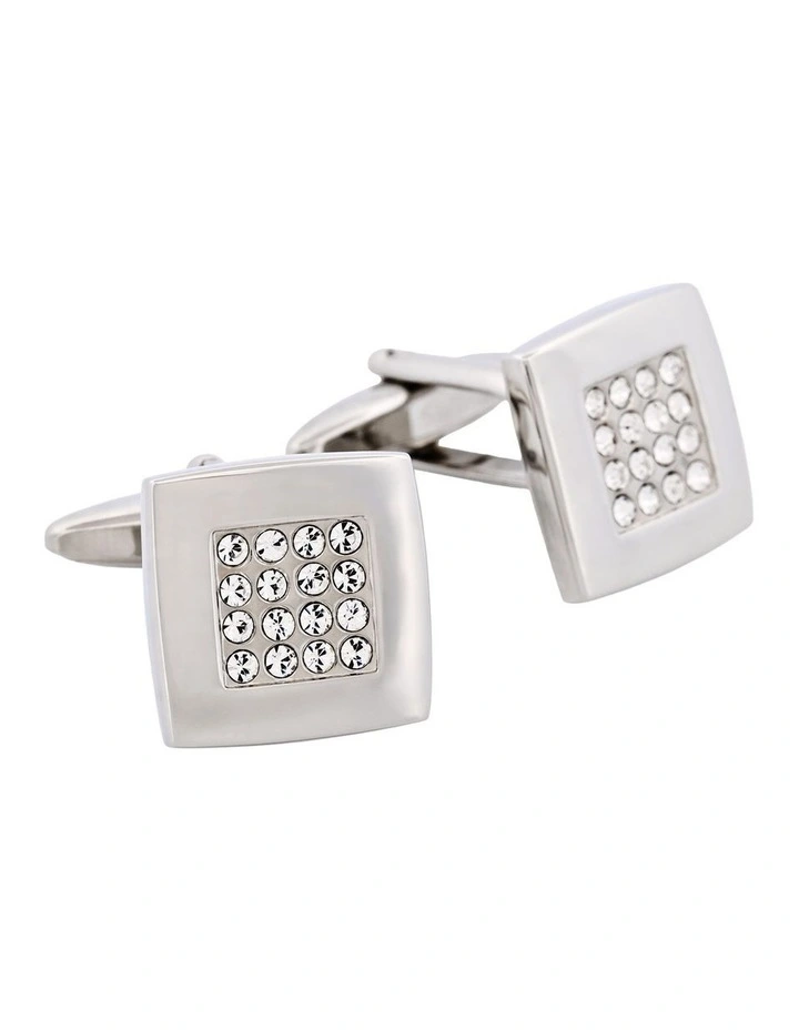 Rhodium Plated Square Crystal Cufflinks image 2