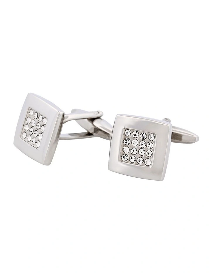 Rhodium Plated Square Crystal Cufflinks image 3