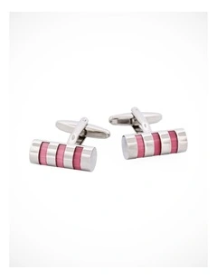Rhodium Plated & Pink Mother of Pearl Tube Cufflinks