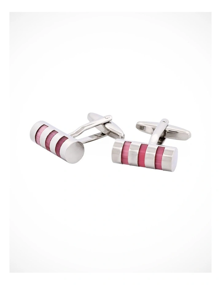 Rhodium Plated & Pink Mother of Pearl Tube Cufflinks image 3