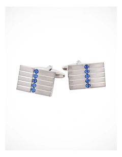 Brushed Rhodium Plated & Sapphire Crystal Cufflinks