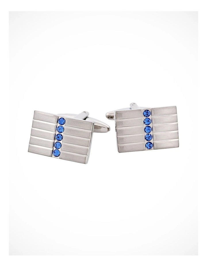 Brushed Rhodium Plated & Sapphire Crystal Cufflinks image 1