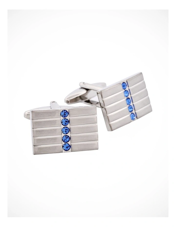 Brushed Rhodium Plated & Sapphire Crystal Cufflinks image 2