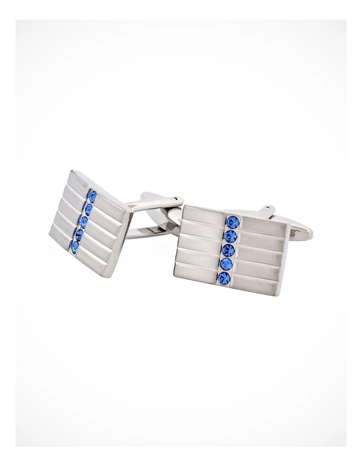 Brushed Rhodium Plated & Sapphire Crystal Cufflinks image 3