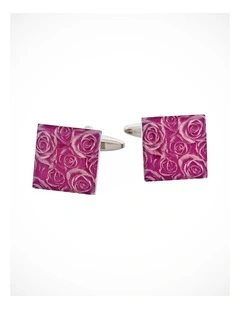 Purple Floral Print Enamel Cufflinks