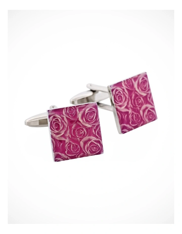 Purple Floral Print Enamel Cufflinks image 2