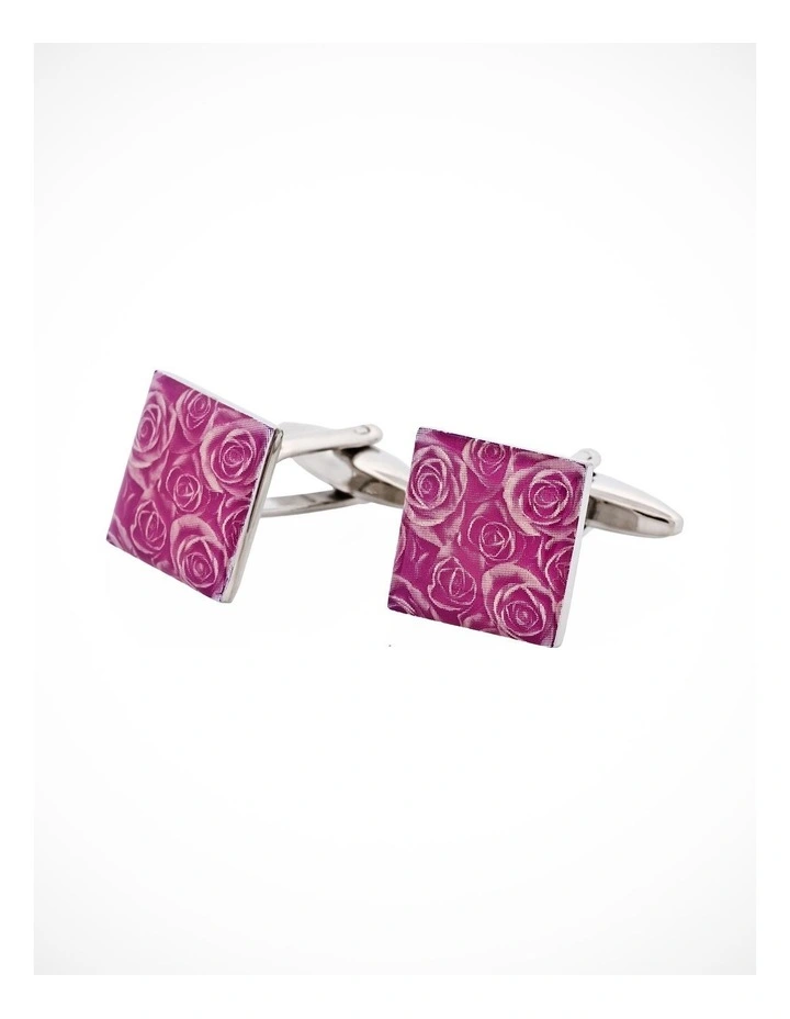 Purple Floral Print Enamel Cufflinks image 3