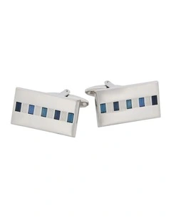 Rhodium Plated Multi Blue Enamel Rectangular Cufflinks
