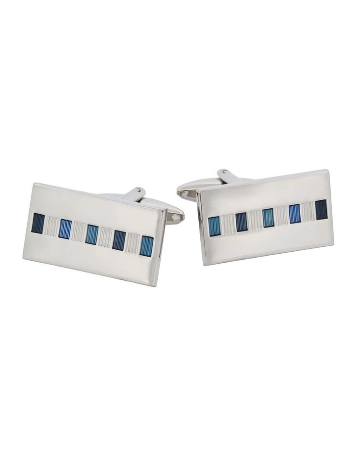 Rhodium Plated Multi Blue Enamel Rectangular Cufflinks image 1