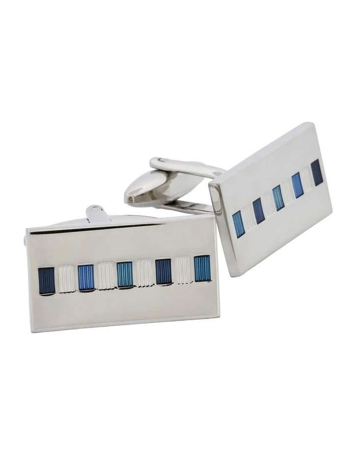 Rhodium Plated Multi Blue Enamel Rectangular Cufflinks image 2