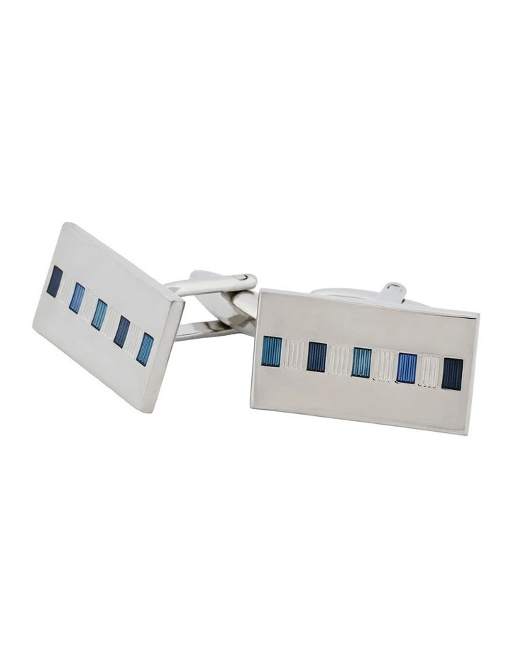 Rhodium Plated Multi Blue Enamel Rectangular Cufflinks image 3