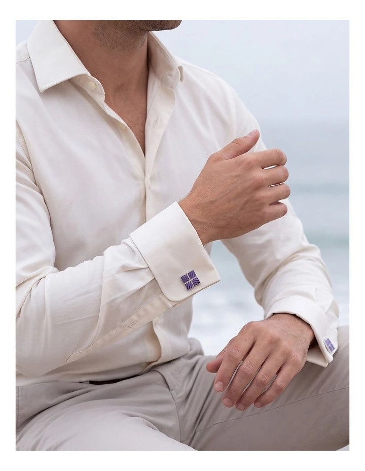 Polished Rhodium Plated Square Cufflinks with 4 Purple Enamel Inlays image 4