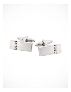 Polished Rhodium Plated Crystal Rectangular Cufflinks