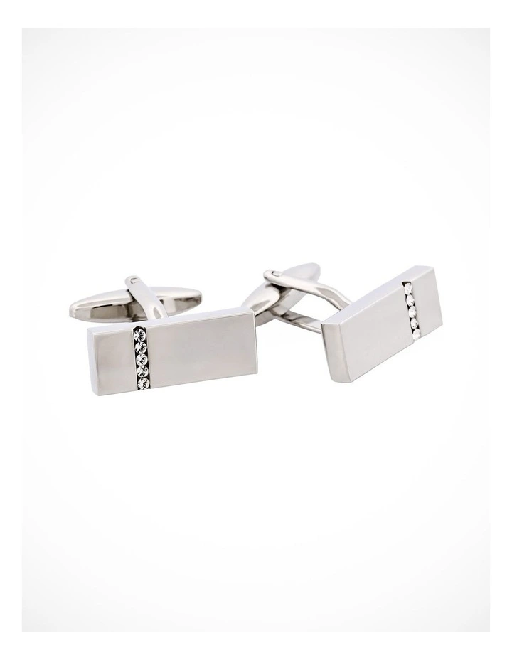 Polished Rhodium Plated Crystal Rectangular Cufflinks image 2