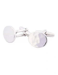 Polished Rhodium Plated Oval Cufflinks with Hammered Pattern