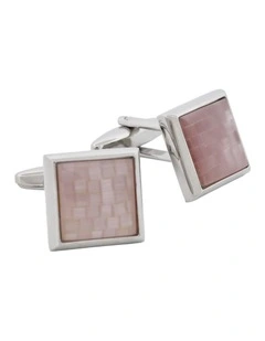 Rhodium Plated Cufflinks with Lilac Crackled Cat's Eye