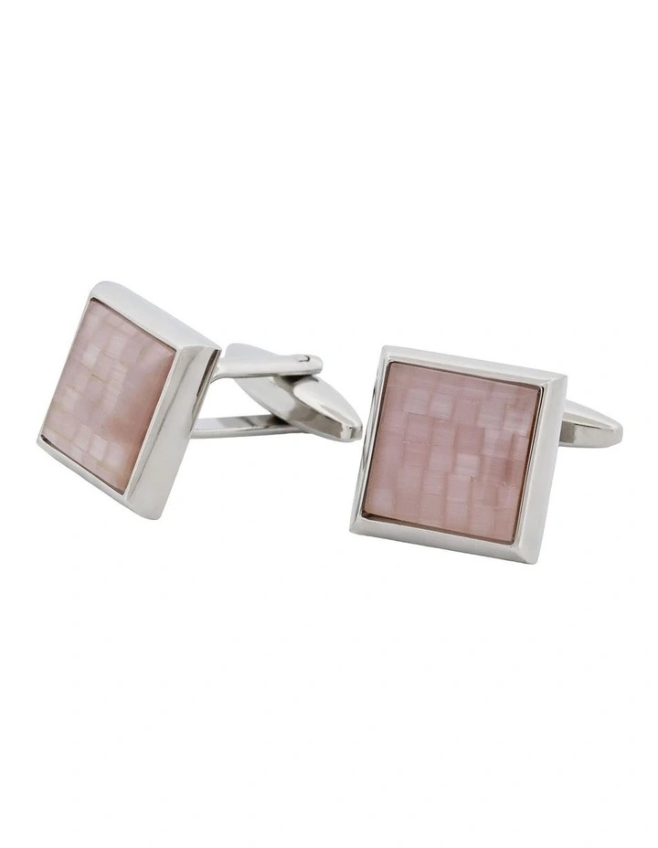 Rhodium Plated Cufflinks with Lilac Crackled Cat's Eye image 2
