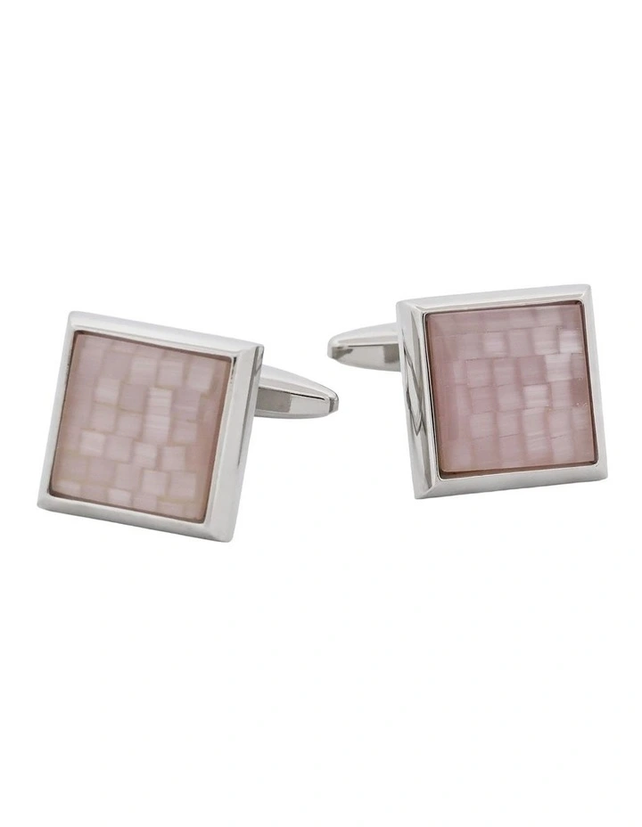 Rhodium Plated Cufflinks with Lilac Crackled Cat's Eye image 3
