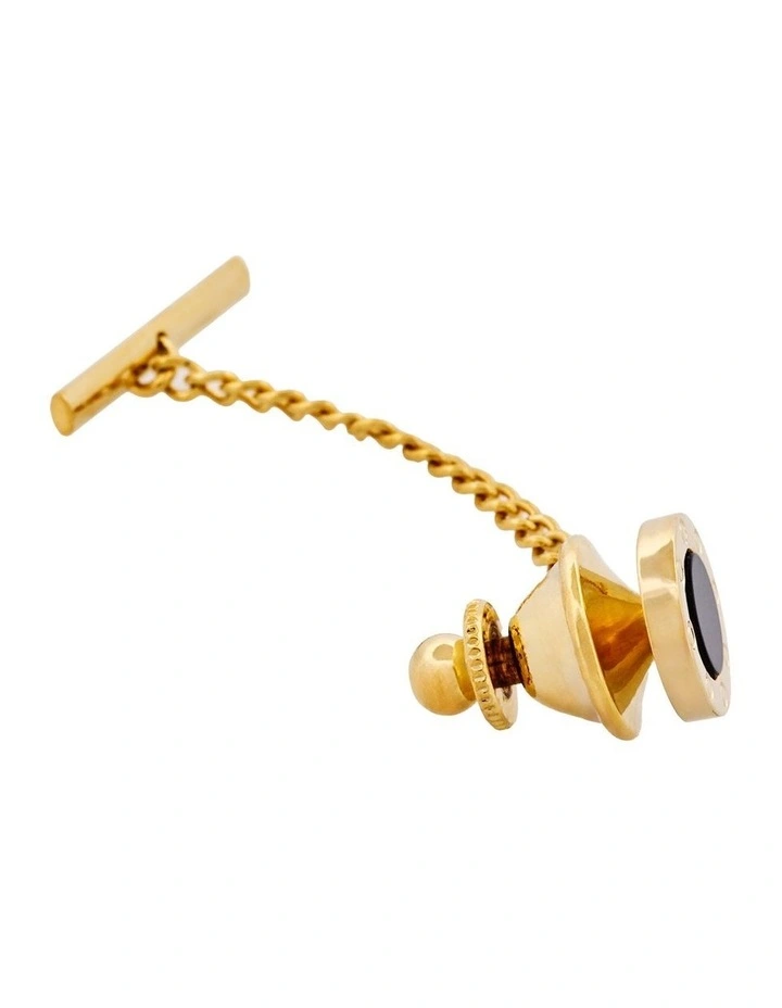 Gold Plated & Onyx Tie Tack with Chain image 2