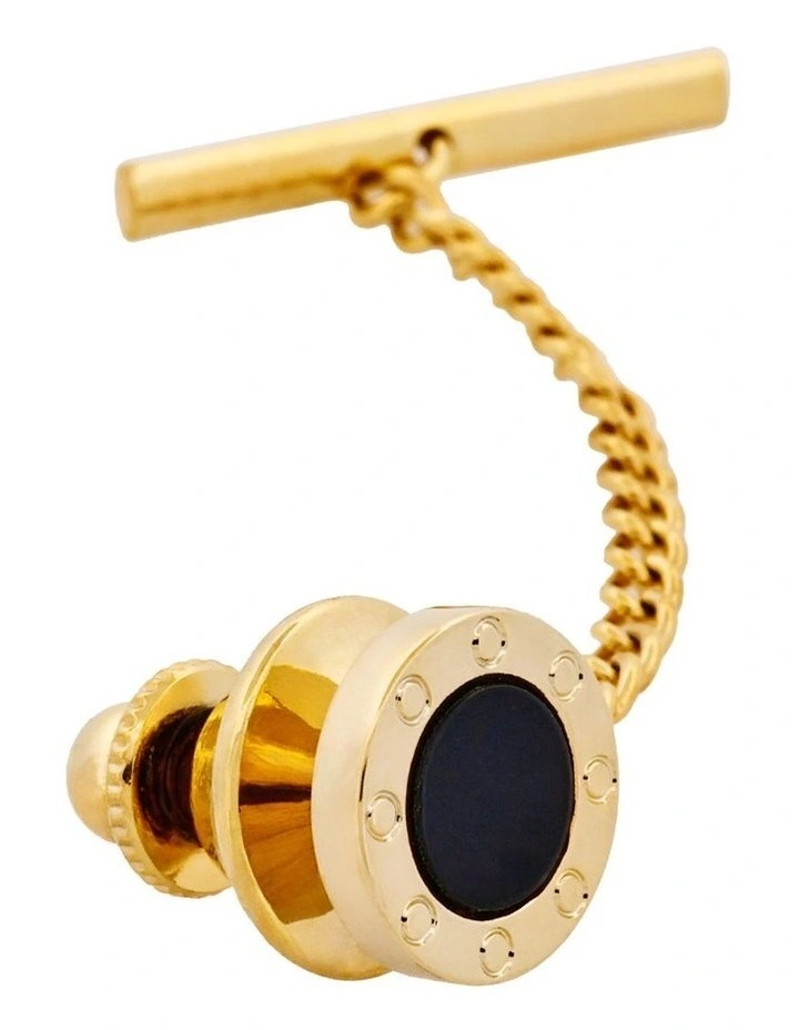Gold Plated & Onyx Tie Tack with Chain image 3
