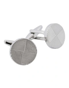Polished Rhodium Plated Round Cufflinks with Striped Quartile Pattern
