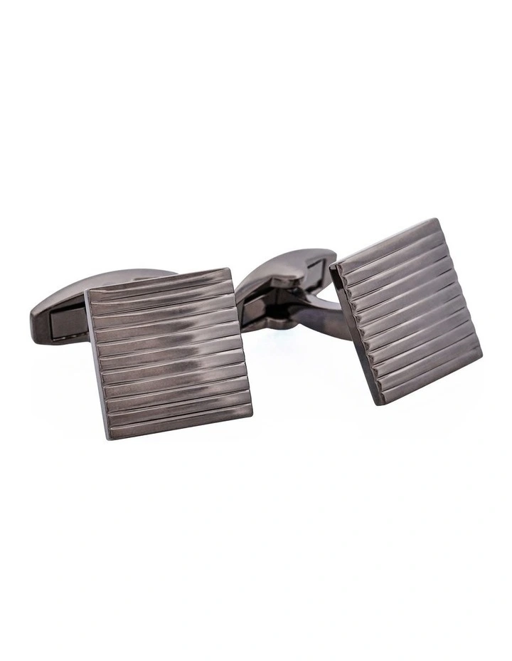 Gun Metal Self Striped Plated Cufflinks image 3