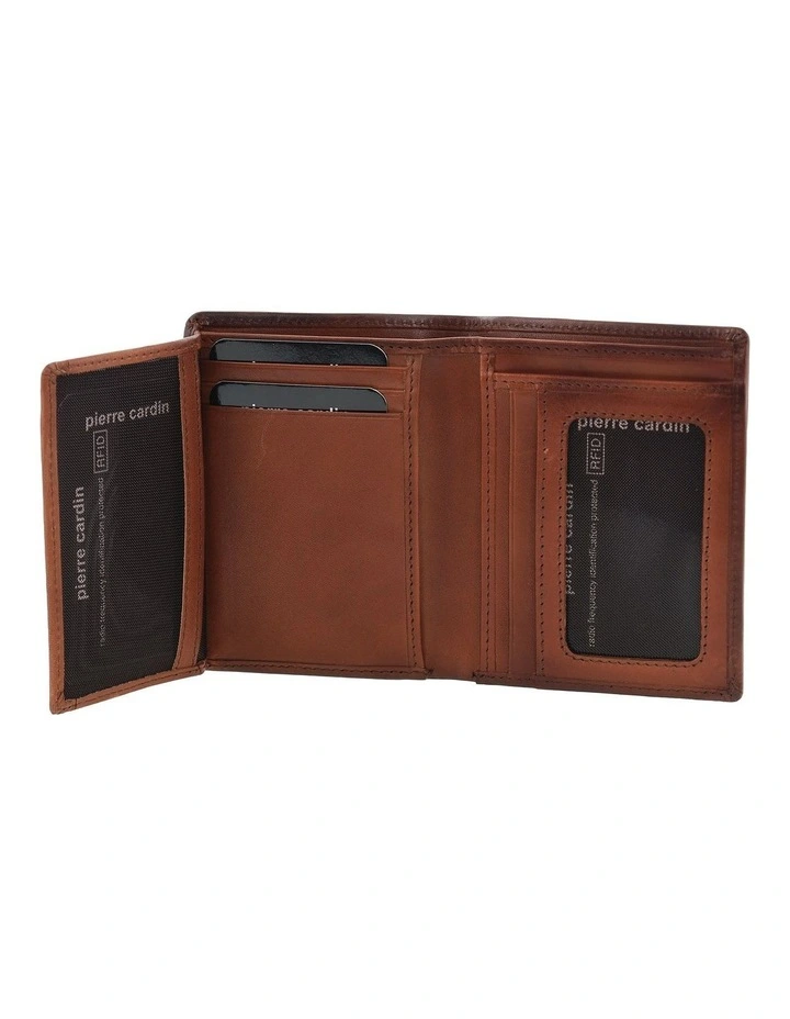 Pierre Cardin Genuine Leather Tri-Fold Wallet in Brandy image 3