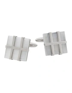 Rhodium Plated Cufflinks with White Cat's Eye