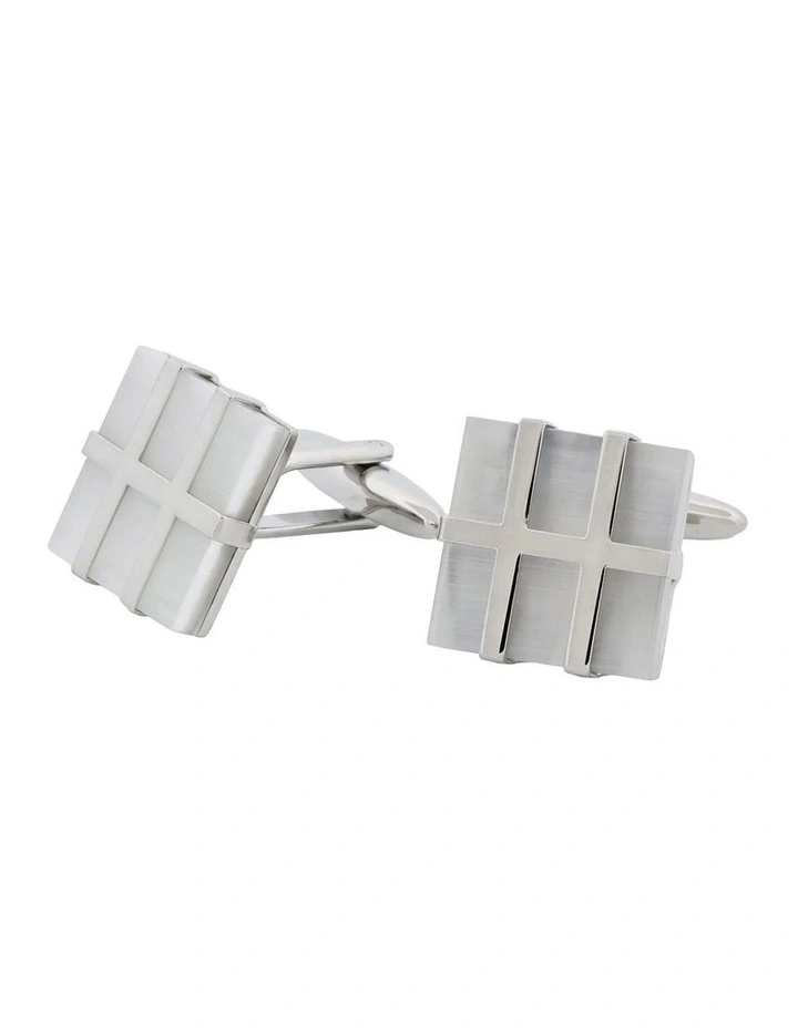 Rhodium Plated Cufflinks with White Cat's Eye image 2