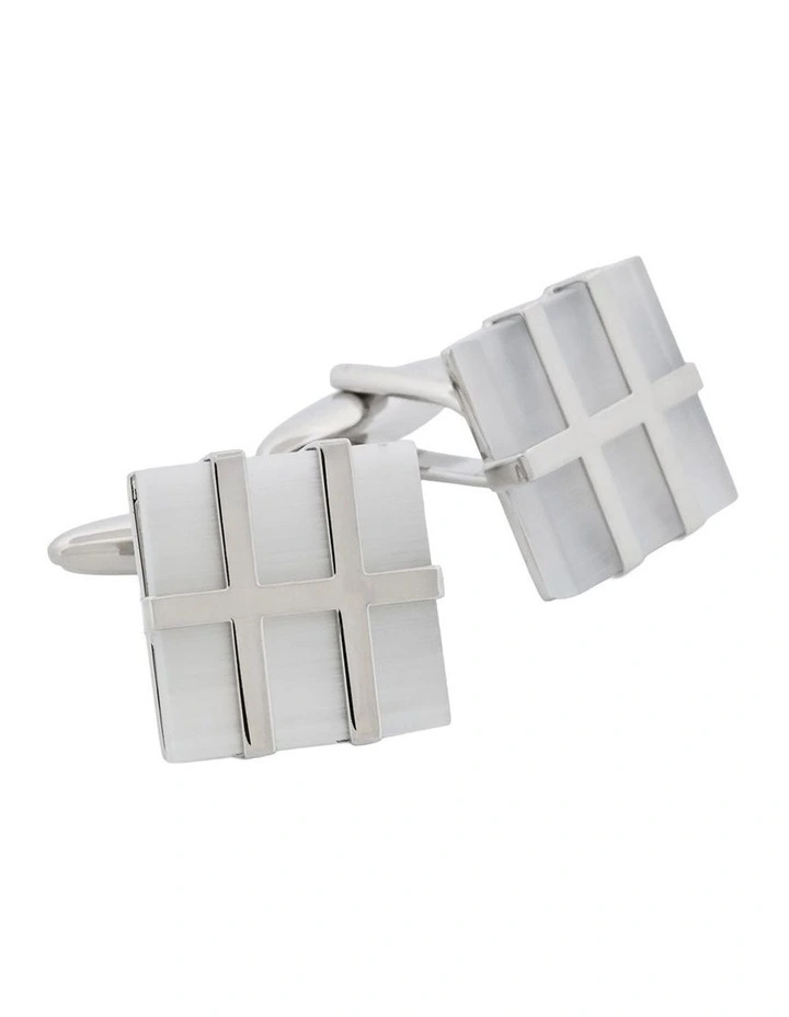 Rhodium Plated Cufflinks with White Cat's Eye image 3