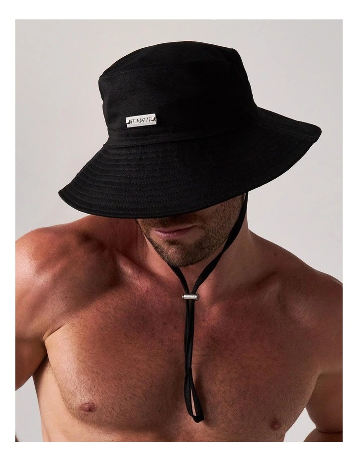 Statement Wide Brim Bucket Hat in Black image 1