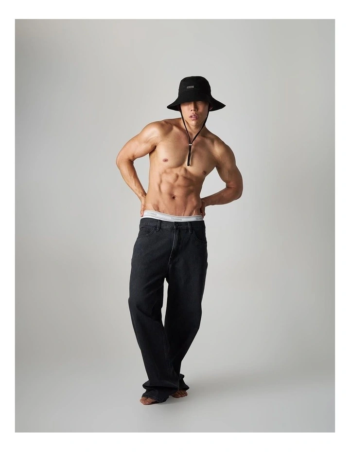Statement Wide Brim Bucket Hat in Black image 3