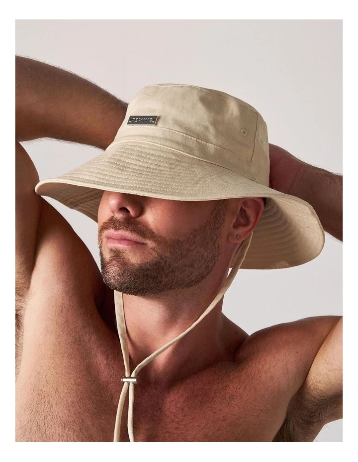 Statement Wide Brim Bucket Hat in Ecru image 3