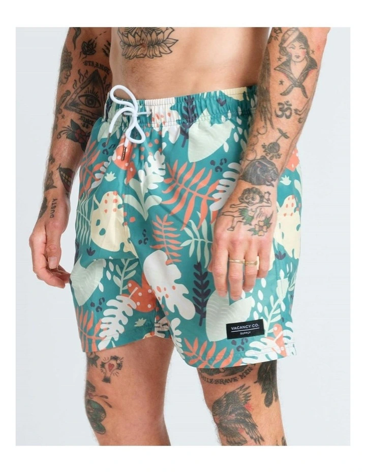Abstract Leaf Swim Shorts in Green image 1