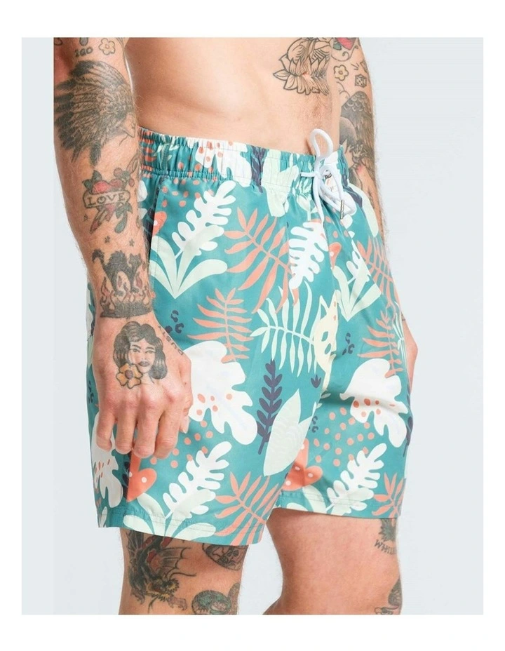 Abstract Leaf Swim Shorts in Green image 3