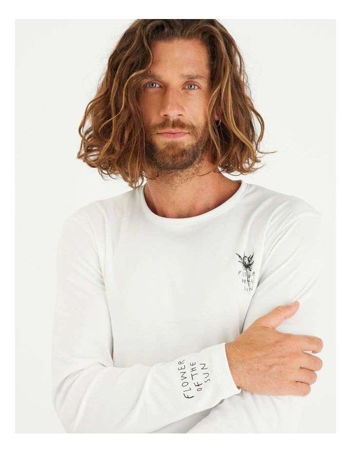 Mens long-sleeved surf t-shirt UPF50 - white flower image 4