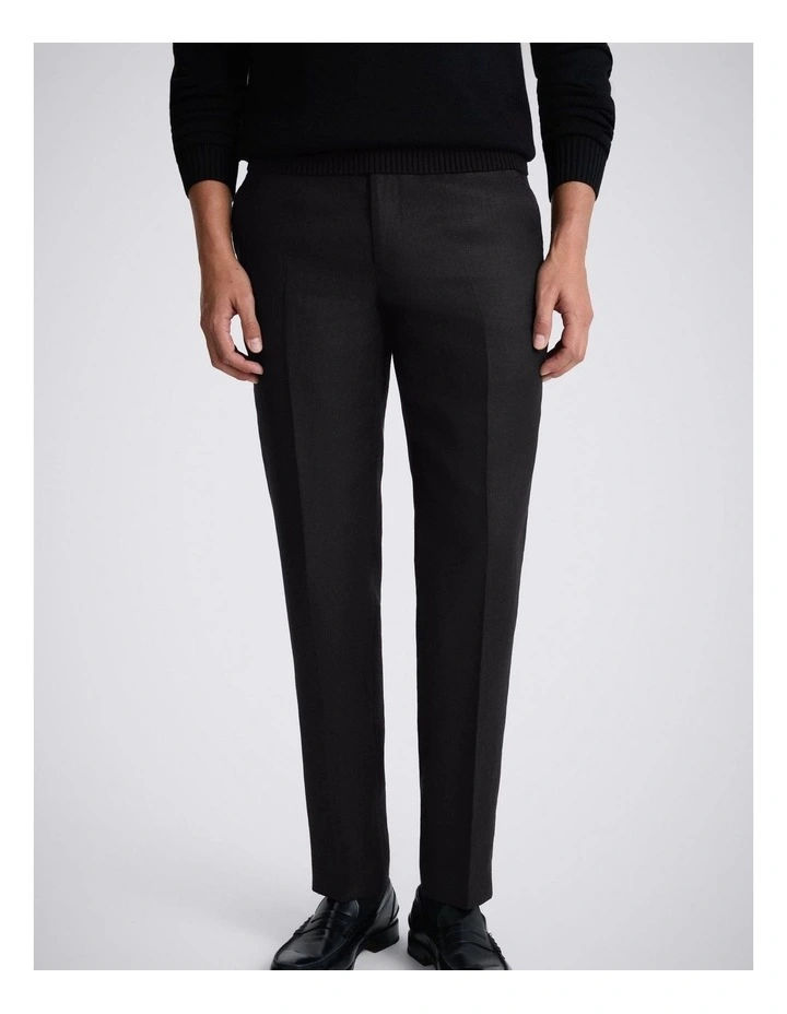 Tailored Fit Black Twill Linen Trousers image 1