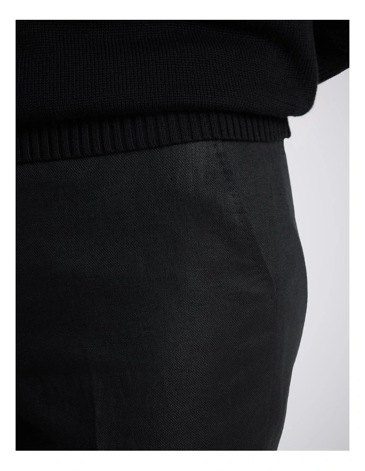 Tailored Fit Black Twill Linen Trousers image 3