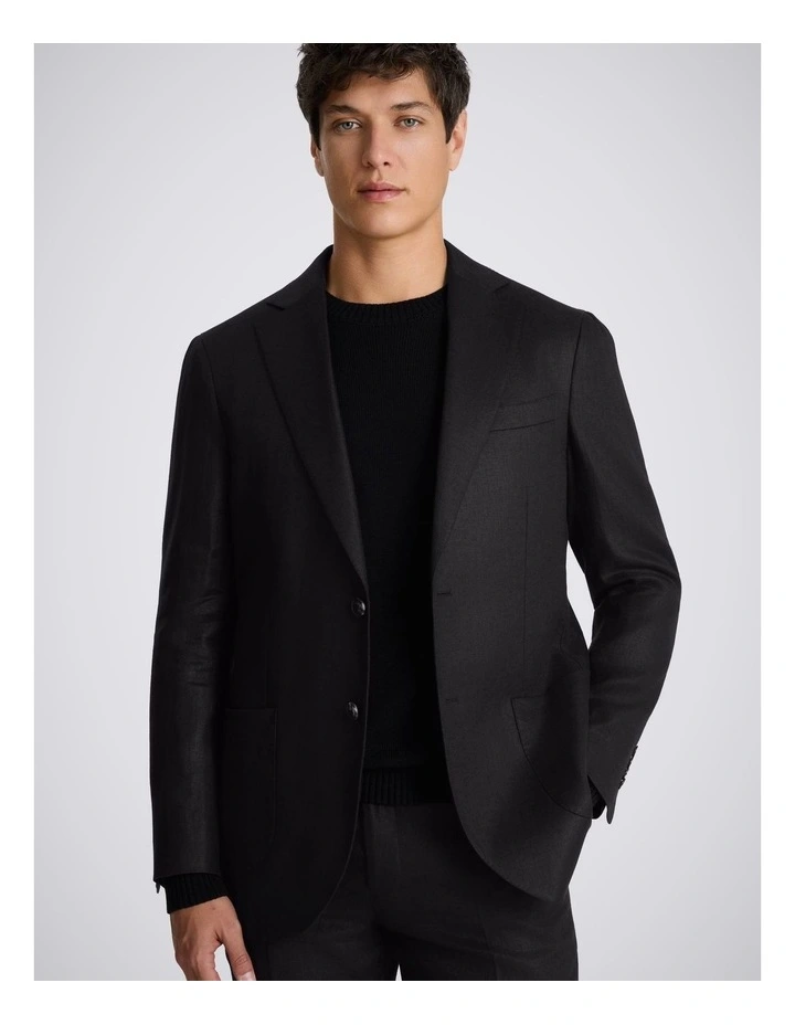 Tailored Fit Black Twill Linen Jacket image 1