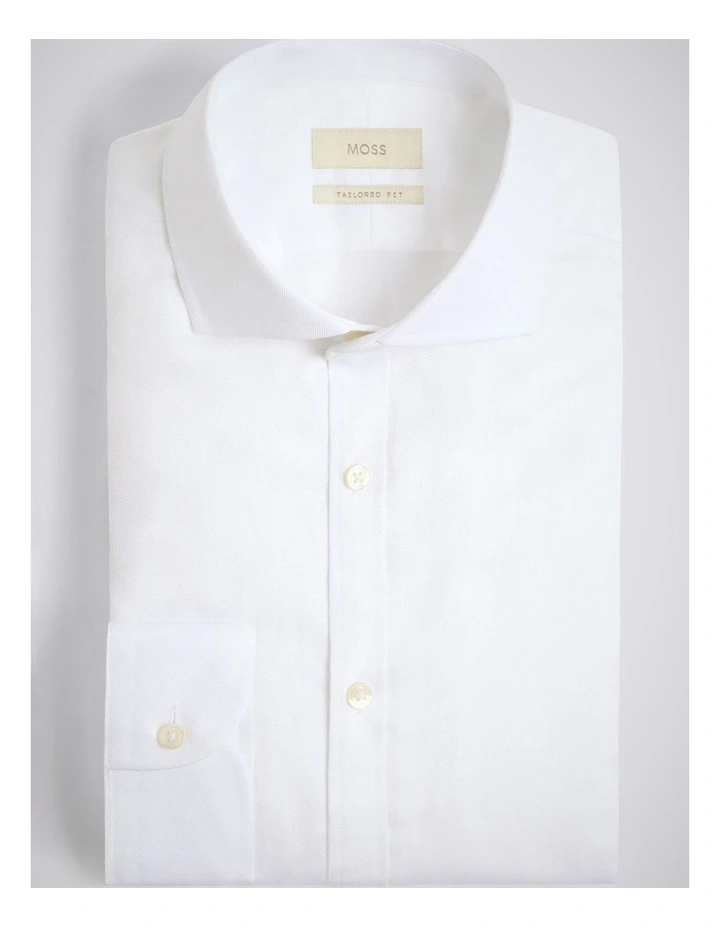 Tailored Fit White Cotton Twill Shirt image 3