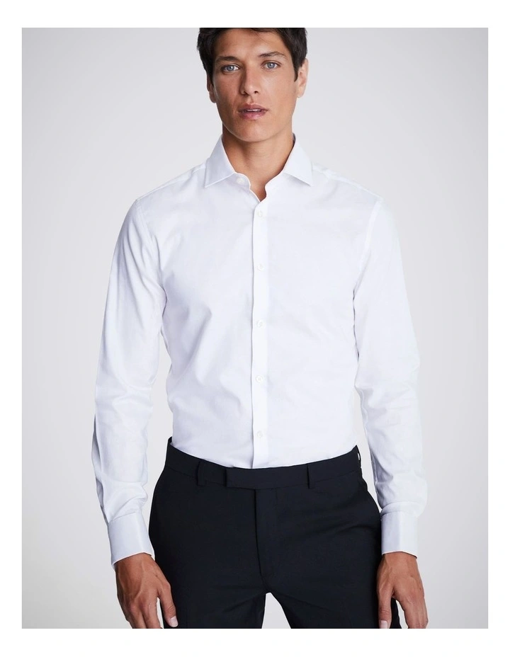 Slim Fit White Dobby Stretch Shirt image 1