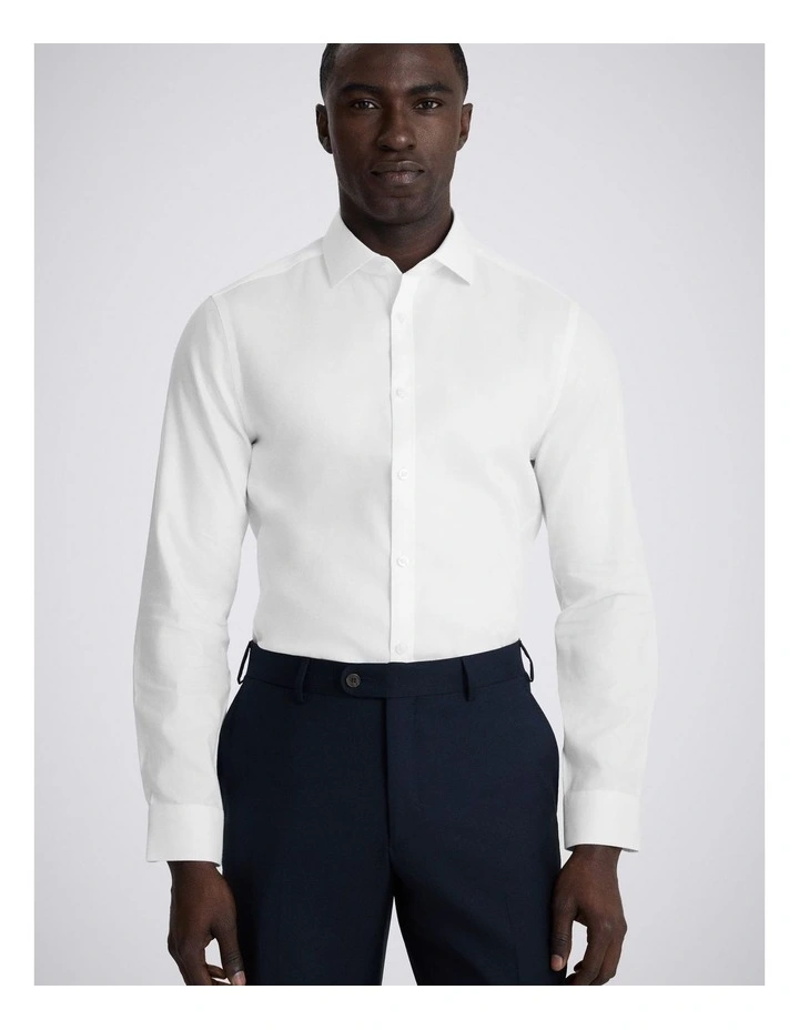 Slim Fit White Royal Oxford Non-Iron Cotton Shirt image 1