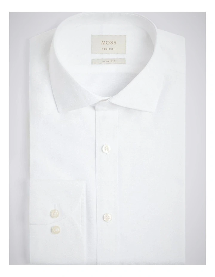 Slim Fit White Royal Oxford Non-Iron Cotton Shirt image 3