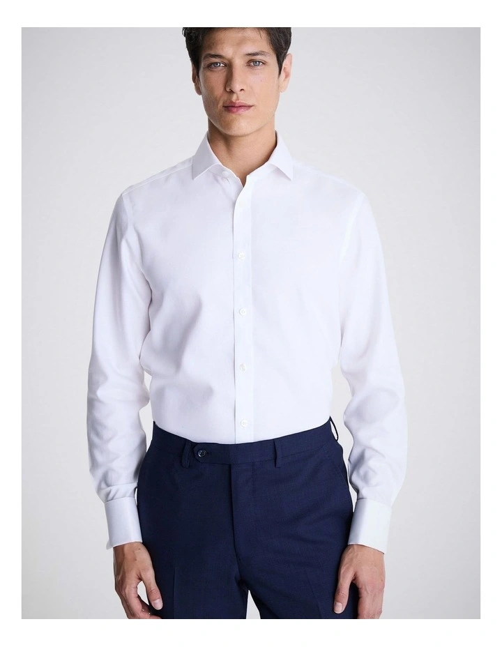 Tailored Fit White Royal Oxford Non-Iron Cotton Shirt image 1