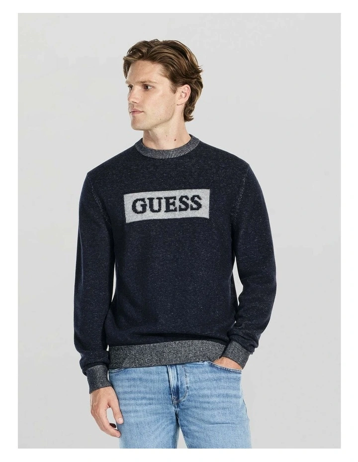 Jack Crew Neck Box Logo Sweater in Blue image 1