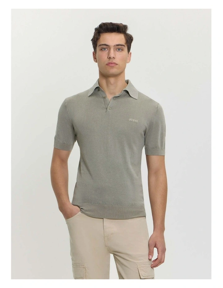 Cree Knitted Polo Sweater Shirt in Green image 1