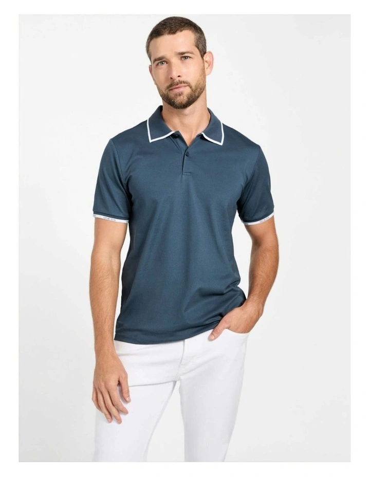 Eco Paul Pique Tipping Polo Shirt in Blue image 1