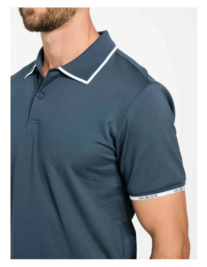 Eco Paul Pique Tipping Polo Shirt in Blue image 3