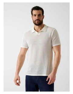 Daryl Crochet Knit Polo Shirt in White